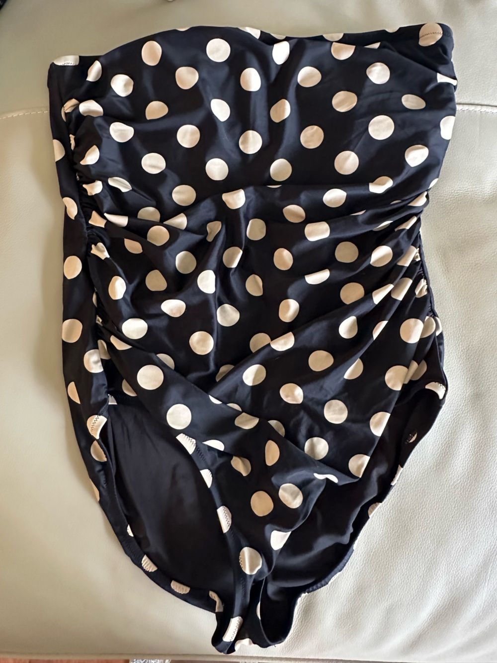 J Crew Black and Beige Polka Dot Strapless One-Piece Swimsuit Sz 16
